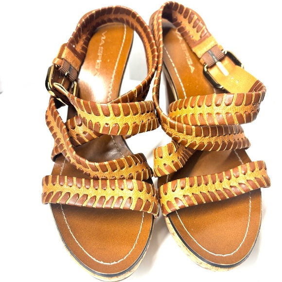 Via Spiga Cork Leather Heeled Wooden Sandals Size 10 - Picture 6 of 10